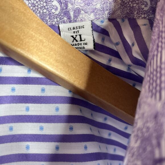 Robert Graham Classic Fit Striped Flip Cuff Button Up Shirt Mens XL Purple - Picture 6 of 9